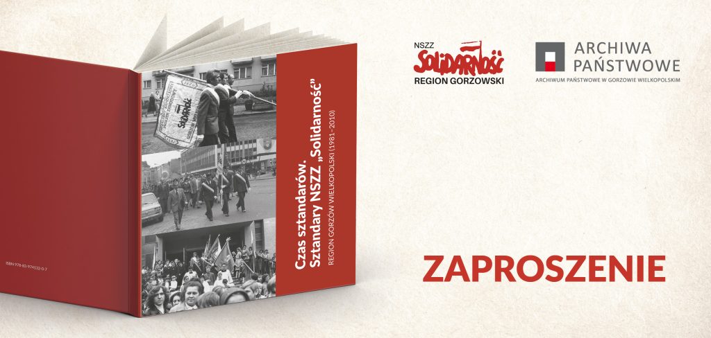 Pierwsza strona zaproszenia na promocję książki. Widać tu okładkę książki i loga