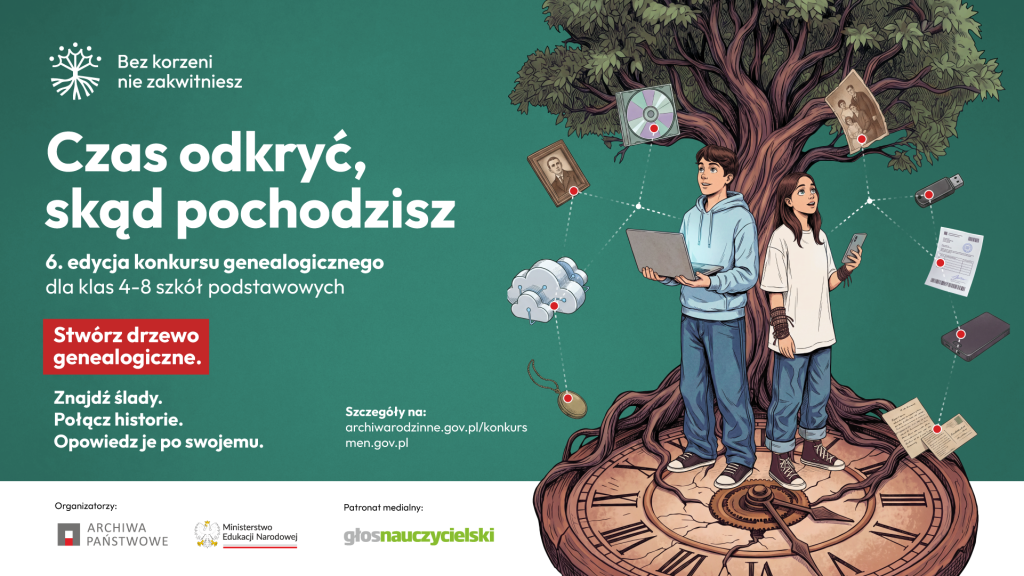 Plakat konkursu "Bez korzeni nie zakwitniesz"